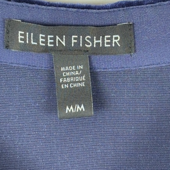 Eileen Fisher Mandarin Collar Velvet Tunic Button Shirt Sz M Navy Holiday Party - Picture 8 of 15